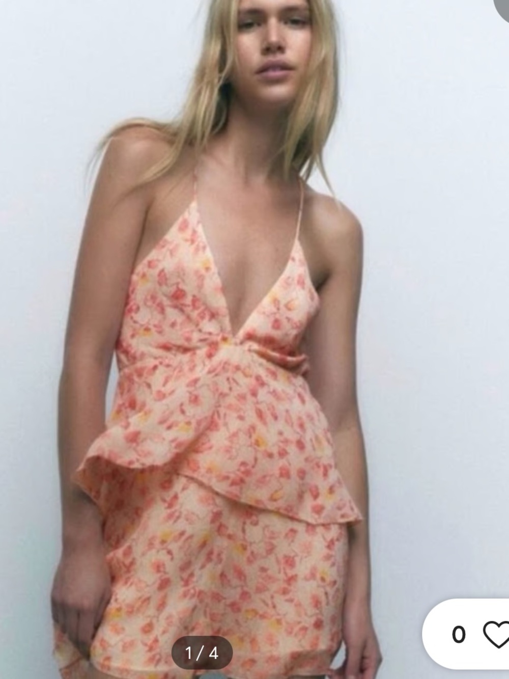 Zara Peach and Red Floral Summer Mini Dress-XL